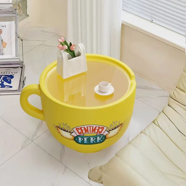 Contemporary Creative Round Coffee Cup Glass Resin End Table 1-Storage For Living Room - Image 3