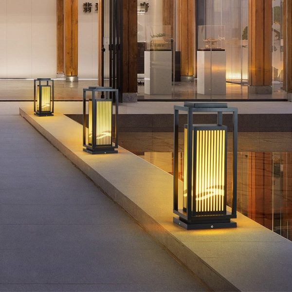 Minimalist Striped Decor LED Black Modern Solar Lights Outdoor Lanterns - Image 5
