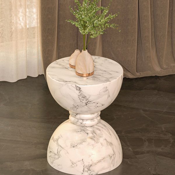 Modern Minimalist Round Marble Grain Magnesium Oxide End Table For Living Room - Image 3