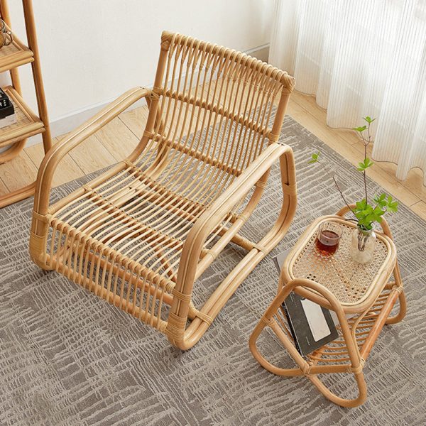 Traditional Japanese Weaving Rectangular Rattan Glass Side Table 2-Tier For Living Room - Image 21
