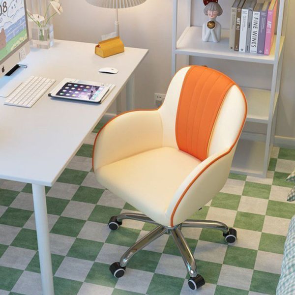 Contemporary Scandinavian Curve Square PU Leather Steel Nylon Desk Chair Backrest Arm For Home Office - Image 3