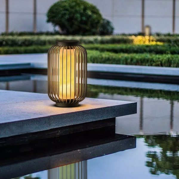 Floor Standing Stainless Steel Brown Modern Caged Outdoor Lanterns - Image 6