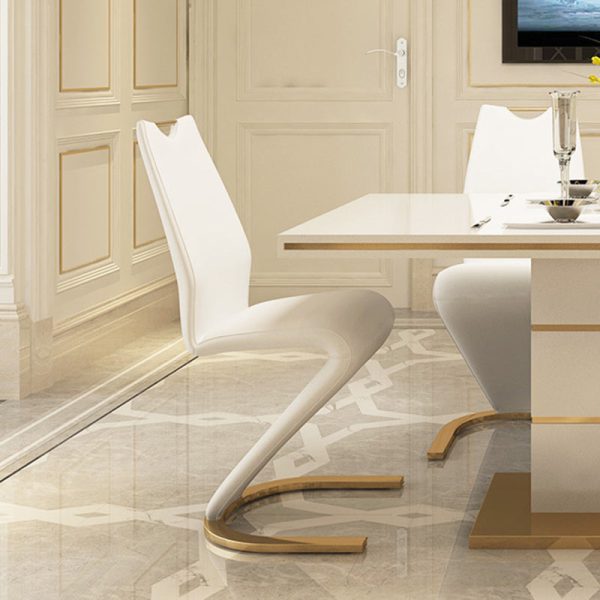 Modern Minimalist U-Shaped Chassis Rectangle Leather Titanium Gold Silver-Plated Dining Chair Backrest Armless For Dining Room - Image 12