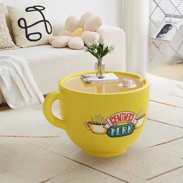 Contemporary Creative Round Coffee Cup Glass Resin End Table 1-Storage For Living Room - Image 4