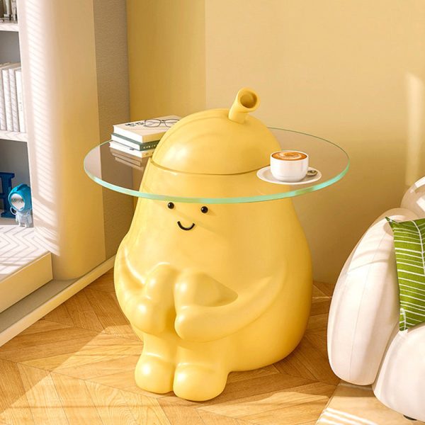 Modern Art Deco Round Cartoon Pear Resin Reinforced Glass End Table 1-Tray For Bedroom - Image 8