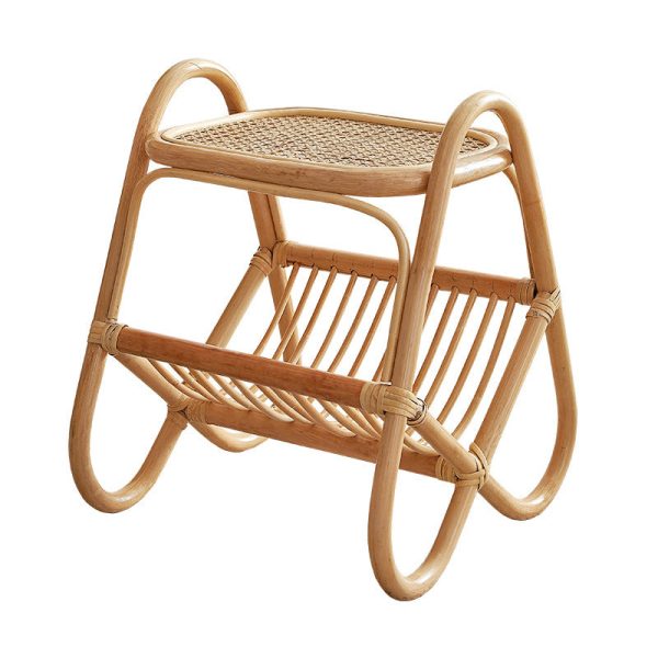 Traditional Japanese Weaving Rectangular Rattan Glass Side Table 2-Tier For Living Room - Image 22