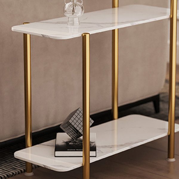 Contemporary Scandinavian Rectangle Rock Panel Steel Side Table 3-Tier For Living Room - Image 13