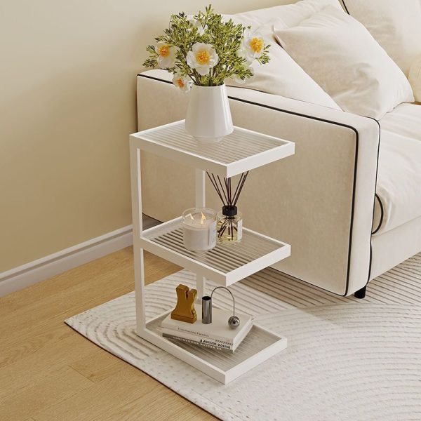 Modern Minimalist Rectangular Stripe Glass Iron Side Table 3/4 Tier For Living Room - Image 12