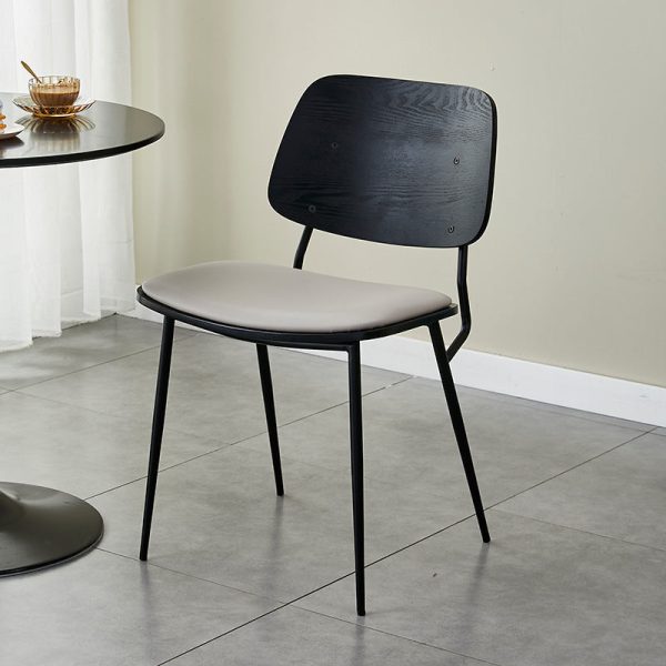 Contemporary Scandinavian Square Leather Metal Dining Chair Backrest Armless For Dining Room - Image 12