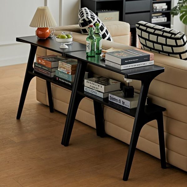 Contemporary Retro Rectangular Beech Rubber Wood Side Table 2-Tier For Living Room - Image 2