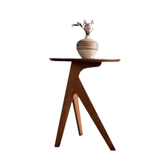 Traditional Japanese Round Triangle Leg Ash Wood End Table For Living Room - Image 10