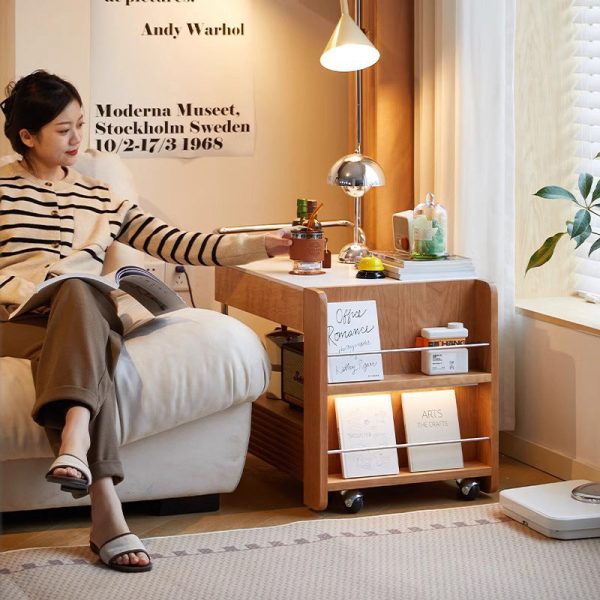 Contemporary Japanese Removable Rectangle Solid Wood End Table 2-Tier For Living Room - Image 24
