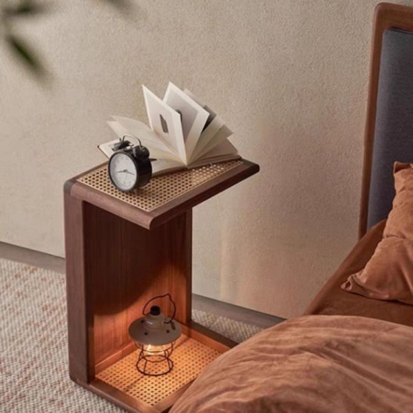 Traditional Japanese Rectangular Solid Wood Stainless Steel End Table 1-Tier For Living Room - Image 11