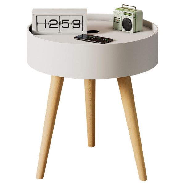 Modern Minimalist Round PP Wood Nightstand Mobile Phone Wireless Charging 1-Storage For Bedside - Image 12