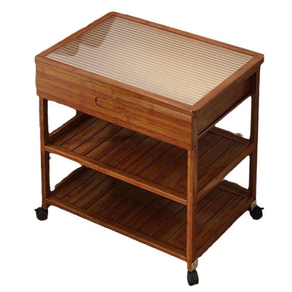 Contemporary Nordic Rectangle Glass Bamboo End Table 3-Tier For Living Room - Image 11