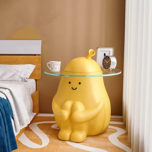 Modern Art Deco Round Cartoon Pear Resin Reinforced Glass End Table 1-Tray For Bedroom - Image 10