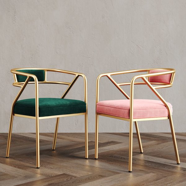 Contemporary Industrial Square Upholstered Suede Fabric Leather Iron Dining Chair Curved Backrest Armrest for Dining Room - Image 13
