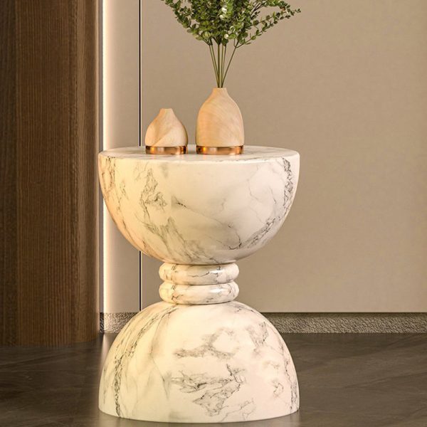 Modern Minimalist Round Marble Grain Magnesium Oxide End Table For Living Room - Image 2
