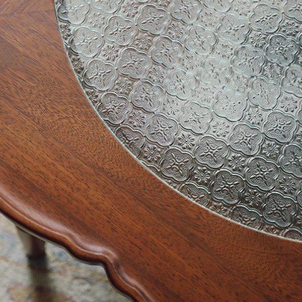 Contemporary Retro Flower Round Wood Glass Coffee Table 2-Tier For Living Room - Image 12