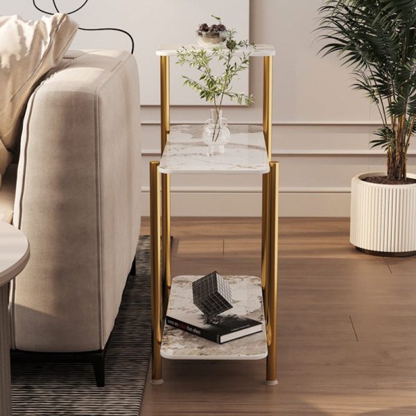 Contemporary Scandinavian Rectangle Rock Panel Steel Side Table 3-Tier For Living Room - Image 8