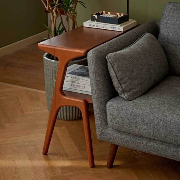 Contemporary Retro Rectangular Beech Rubber Wood Side Table 2-Tier For Living Room - Image 12