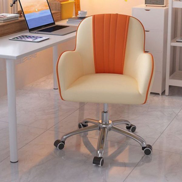 Contemporary Scandinavian Curve Square PU Leather Steel Nylon Desk Chair Backrest Arm For Home Office - Image 16