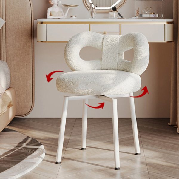 Contemporary Creative Round Upholstered Bow Lambswool Iron Vanity Stool Backrest For Bedroom - Image 10