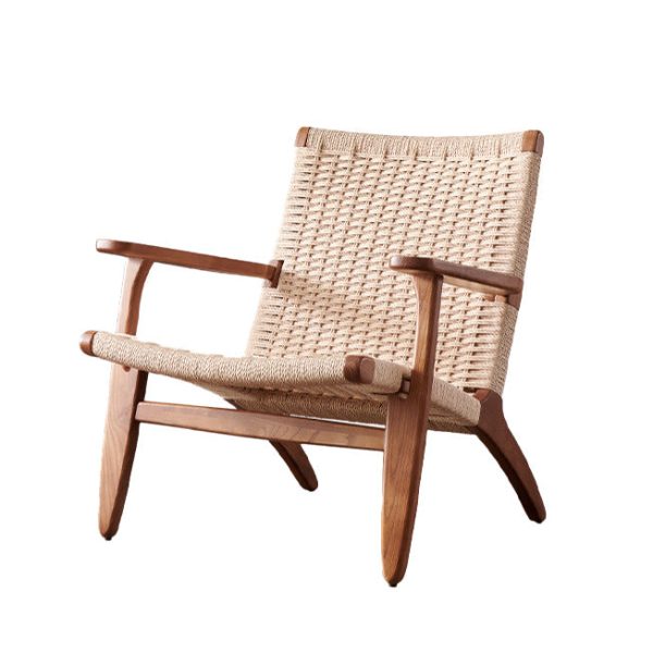 Traditional Chinese Rectangle Kraft Rope Wood Accent Chair Backrest Arm For Living Room - Image 14