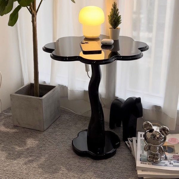 Contemporary Scandinavian Petal Flower Glass Stainless Steel End Table 1-Tier For Living Room - Image 2