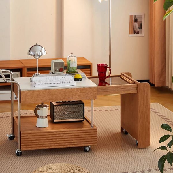 Contemporary Japanese Removable Rectangle Solid Wood End Table 2-Tier For Living Room - Image 20