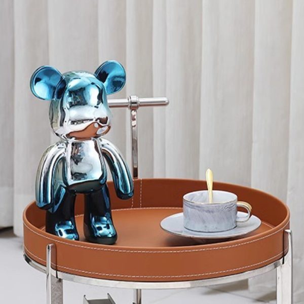 Modern Luxury Round Leather Stainless Steel End Table 2-Tier For Living Room - Image 7