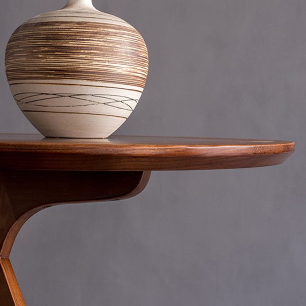 Traditional Japanese Round Triangle Leg Ash Wood End Table For Living Room - Image 5