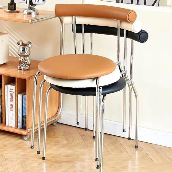 Contemporary Scandinavian Leather Metal Sponge Round Arc Dining Chair Backrest For Dining Room - Image 13