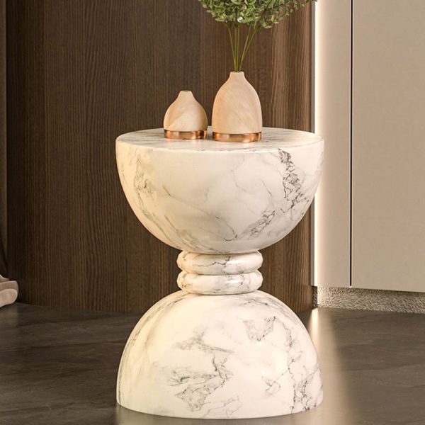 Modern Minimalist Round Marble Grain Magnesium Oxide End Table For Living Room - Image 14