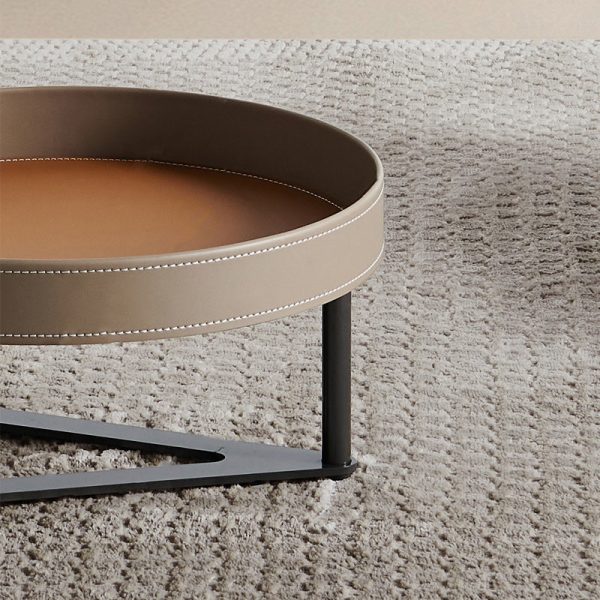 Modern Minimalist Round Rectangle Triangle Base Glass Leather Metal End Table 1-Storage For Living Room - Image 4
