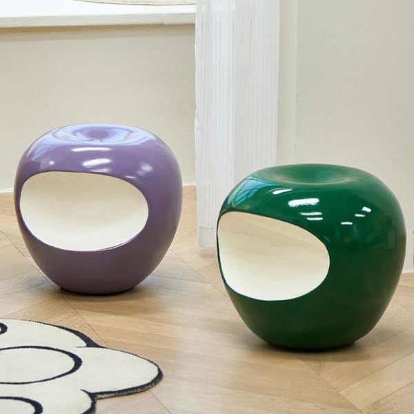 Modern Art Deco Apple Round Resin Chair Backless Armless For Bedroom - Image 7