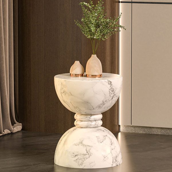 Modern Minimalist Round Marble Grain Magnesium Oxide End Table For Living Room - Image 11