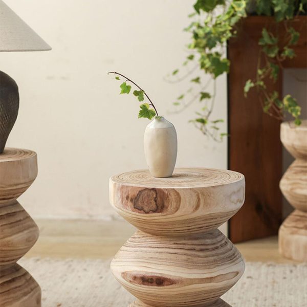 Traditional Vintage Round Column Wood End Table For Bedside - Image 24