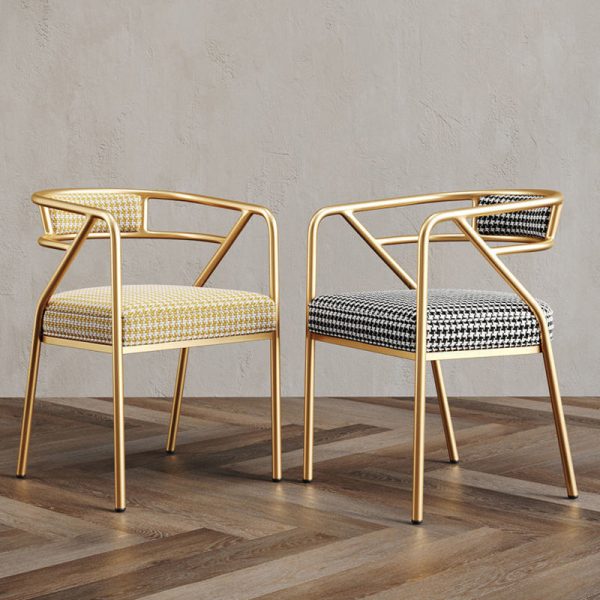Contemporary Industrial Square Upholstered Suede Fabric Leather Iron Dining Chair Curved Backrest Armrest for Dining Room - Image 14