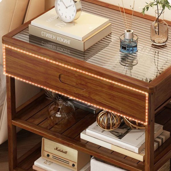 Contemporary Nordic Rectangle Glass Bamboo End Table 3-Tier For Living Room - Image 7