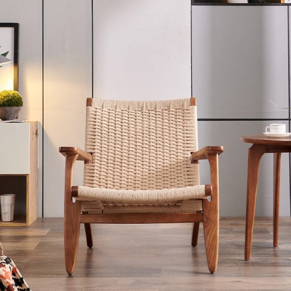 Traditional Chinese Rectangle Kraft Rope Wood Accent Chair Backrest Arm For Living Room - Image 12