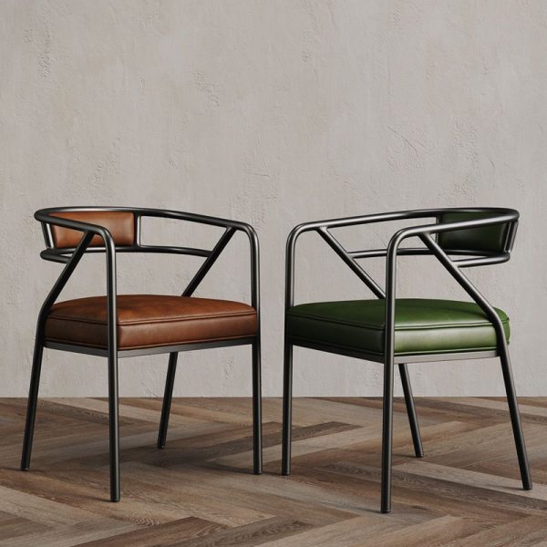 Contemporary Industrial Square Upholstered Suede Fabric Leather Iron Dining Chair Curved Backrest Armrest for Dining Room - Image 2