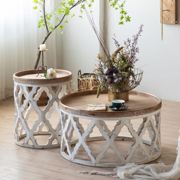 Modern Art Deco Round Petals Wood Iron Coffee Table 1-Tier For Living Room - Image 18