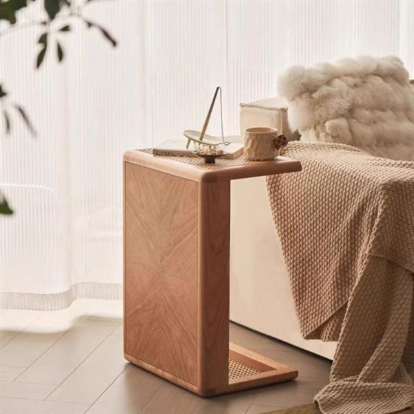 Traditional Japanese Rectangular Solid Wood Stainless Steel End Table 1-Tier For Living Room - Image 6