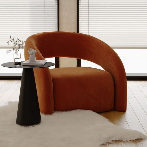 Modern Luxury Curved Square Leather Lambswool Fabric Wood Accent Chair Backrest Arm For Living Room - Image 9
