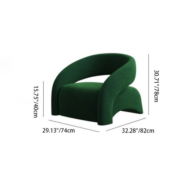 Modern Luxury Curved Square Leather Lambswool Fabric Wood Accent Chair Backrest Arm For Living Room - Image 4