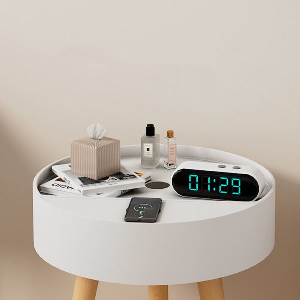 Modern Minimalist Round PP Wood Nightstand Mobile Phone Wireless Charging 1-Storage For Bedside - Image 7