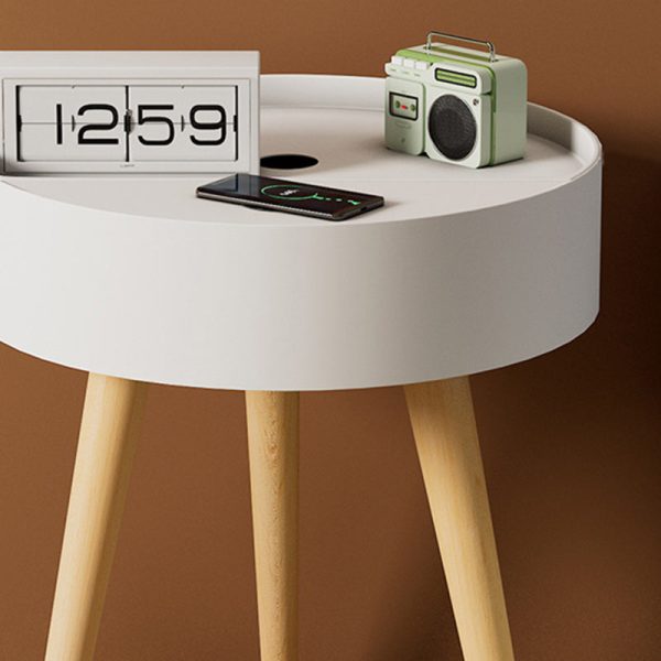 Modern Minimalist Round PP Wood Nightstand Mobile Phone Wireless Charging 1-Storage For Bedside - Image 8