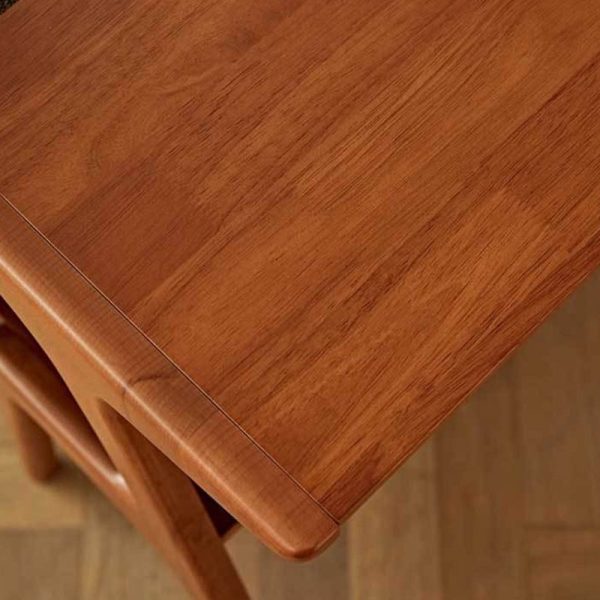 Contemporary Retro Rectangular Beech Rubber Wood Side Table 2-Tier For Living Room - Image 7