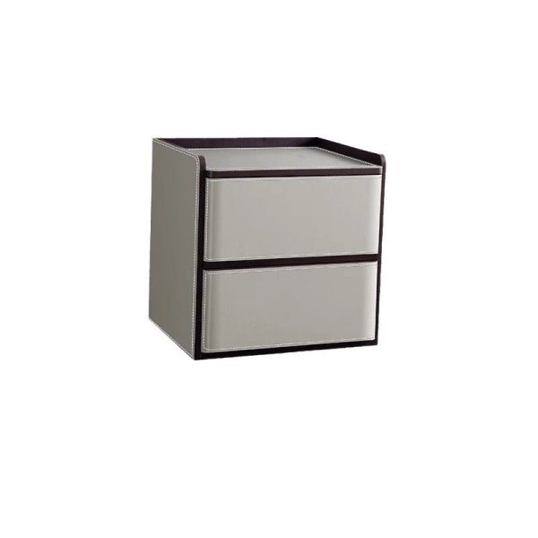 Contemporary Nordic Rectangular Leather Wood Nightstand 2-Drawer For Bedroom - Image 21